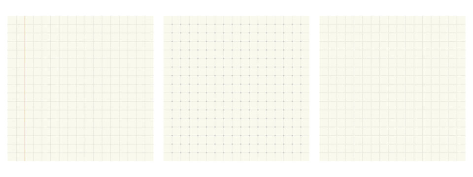 Set of squared and dotted grid patterns for bullet journal. Notebook templates. Simple square graph bg.