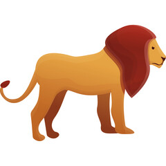 Cartoon Lion With Orange Fur And Dark Red Mane Standing In Profile Against White Background Detailed Illustration With Soft Lighting