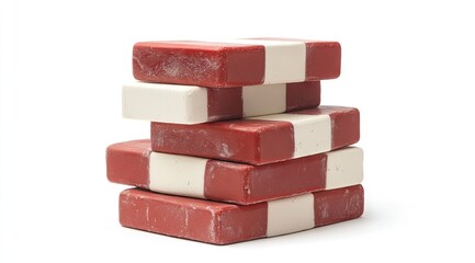 Stack of red and white rectangular blocks