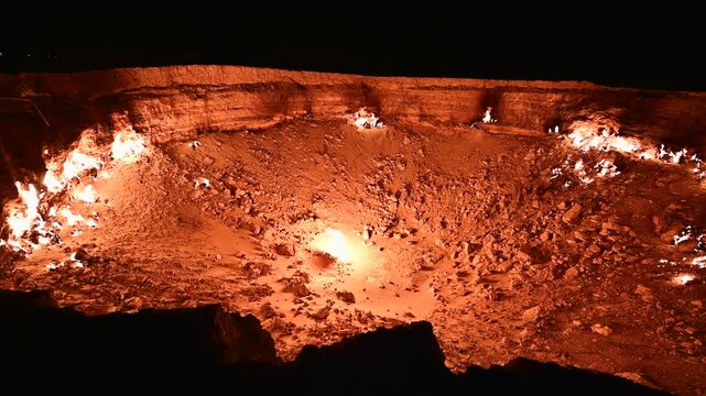 View of Darvaza Gas Crater in Turkmenistan