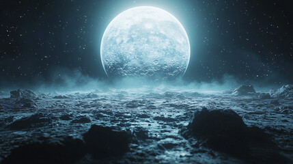 Ethereal Moonlight Over Alien Landscape at Night Sky