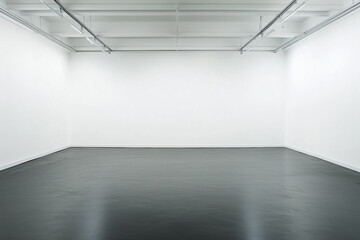 Obraz premium Photo blank white empty room contemporary gallery. Modern open space expo. Horizontal mockup of white gallery. 3d Render