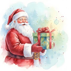 santa claus with gift box, watercolor style