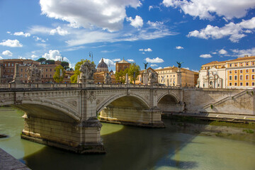 Fototapeta premium Tiber River and Ponte Vittorio Emanuele II Bridge, Rome, Italy