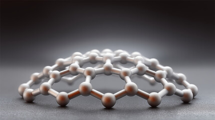 Three-dimensional molecular structure model showing interconnected atoms and bonds on gradient background. Concept of chemistry and nanotechnology research