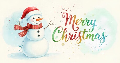Snowman with Christmas greetings, colorful watercolor style