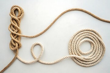 Coiled Rope Partly Unraveled on a Bright White Surface