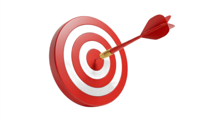 Red target with arrow in the center on transparent background, png