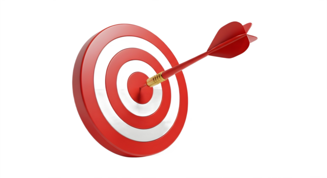 Red target with arrow in the center on transparent background, png