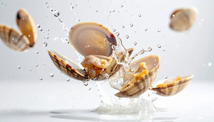 氷と水しぶきに包まれた新鮮なマグロの刺身　generative ai