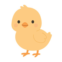 Cute yellow chick standing, flat vector cartoon illustration, isolated baby bird for kids