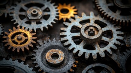 Intricate Close Up of Clockwork Gears in Industrial Detail