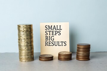 Coins stacked in ascending height with inspirational message
