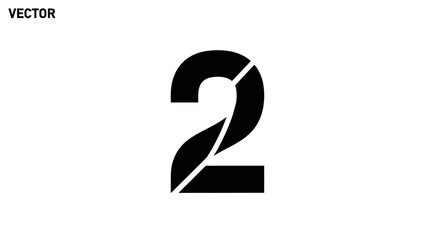 Geometric vector illustration of the number two, presented in minimalist black and white aesthetics