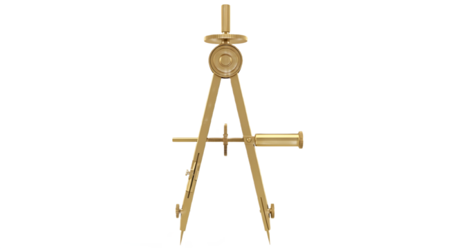 A golden compass drawing tool on transparent background, png