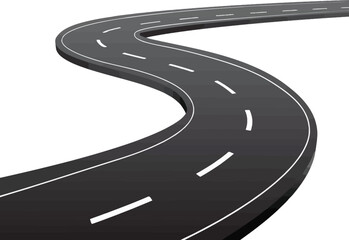 Winding Curvy Road in Perspective Vector, ong Asphalt Highway Leading Forward Illustration