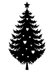 Obraz premium Elegant silhouette christmas tree vector illustration with heart ornaments scalable festive design