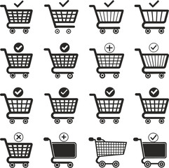 Shopping cart icon set: symbols for retail, e-commerce, and business transactions