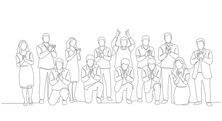 Continuous line drawing of people applauding together, expressing support and celebration with