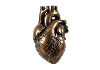 Isolated Anatomical Bronze Heart Model Realistically Sculpted Cardiovascular Structure
