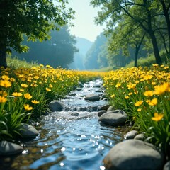The fresh natural scenery of valley streams