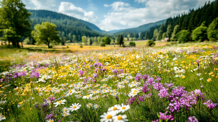 flowers in the field wildflowers blooming in spring meadow