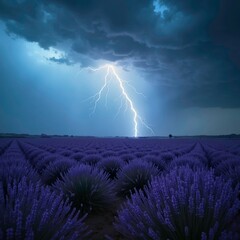 Purple lavender fields under lightning