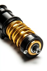 Close-up of a black and gold motorcycle shock absorber