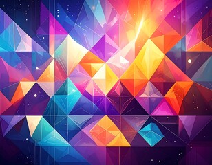 Abstract Geometric Design with Vibrant Colors and Triangular Patterns.