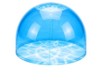 Transparent blue dome with swimming pool water caustic reflections isolated on transparent background