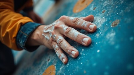 Close up of hands of climbing figures