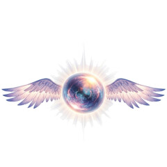 Obraz premium Mystical cosmic sphere with majestic angel wings, glowing spiritual design element isolated PNG with Transparent Background