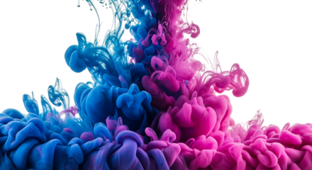 Abstract blue and pink ink cloud explosion isolated on transparent background