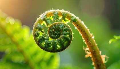 Green Fern Crozier Unfurling in Morning Light