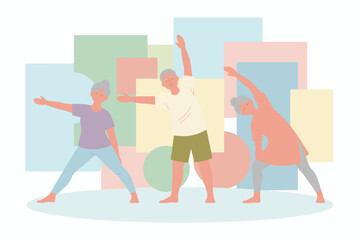 Happy seniors enjoy gentle stretching promoting health and an active lifestyle