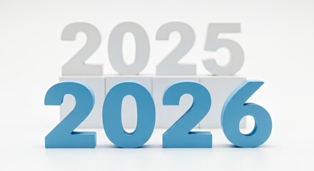 Blue and White Year Numbers 2025 and 2026 in Modern Style on White Background