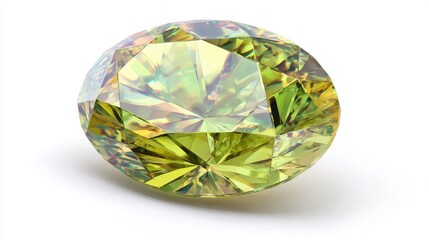 Fototapeta premium Beautiful Yellow Gemstone with Brilliant Facets and Sparkling Reflection on White Background