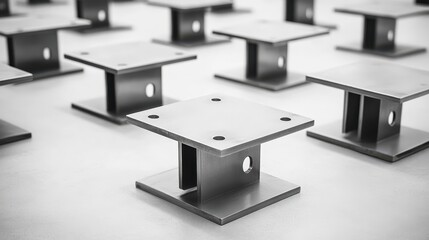 Metal Structures on a White Background with Reflected Light