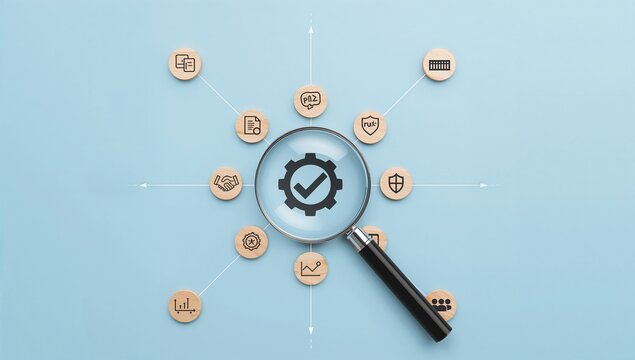 Discover innovative business solutions with a magnifying glass, revealing insights and connections for strategic growth and success in modern markets - Powered by Adobe