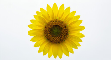 Fototapeta premium Stunning sunflower blossom radiating vibrant summer energy against a clean white backdrop creating a sense of happiness and natural beauty in full bloom