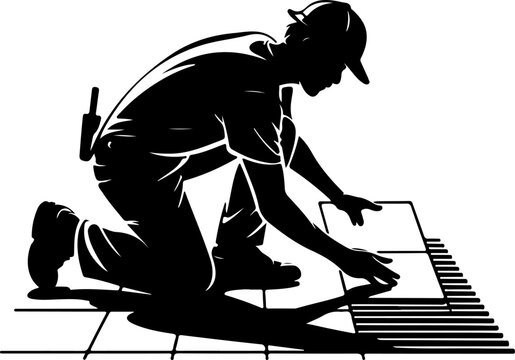tiler laying tiles on the floor silhouette Vector illustration