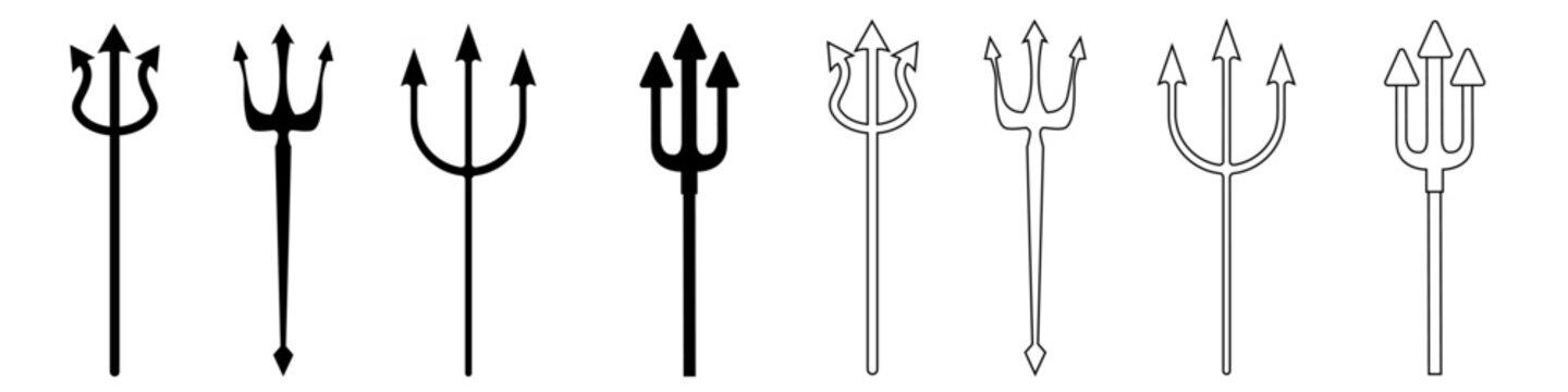 Trident devil icon vector set. pitchfork illustration sign collection. hell symbol.