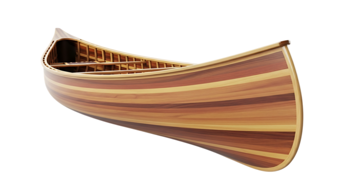 Wooden canoe isolated on transparent background