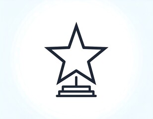 Obraz premium Black outline illustration of a five-pointed star trophy on a pedestal, set against a white background with gradient