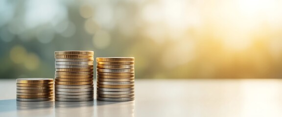 Growing Wealth: Stacks of Coins Representing Financial Growth and Investment