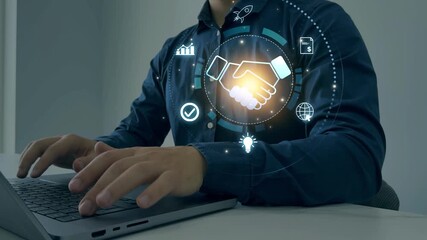 Handshake of business partners. Trustworthy collaboration and trusted partner.	Partnership and business deal concept.Trust in business relationships and financial investment.