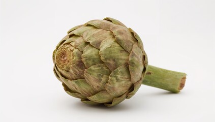 Fototapeta premium Isolated artichoke with detailed texture and natural green tones on a pure white background. Ideal for food photography, organic market visuals, and healthy ingredient concepts.