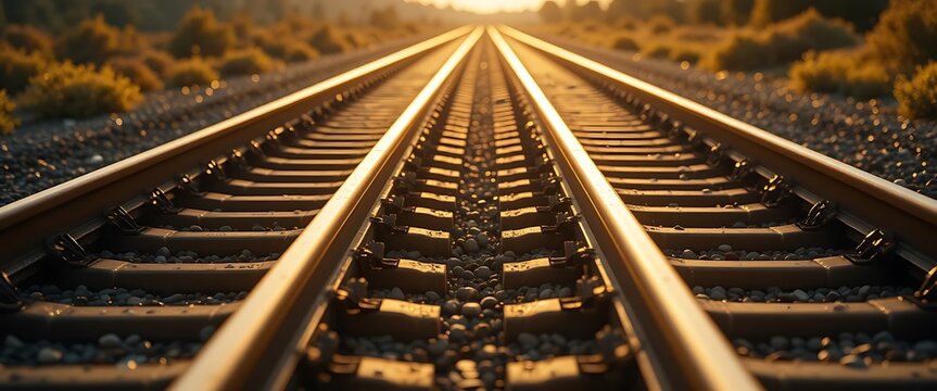Railroad Tracks Perspective at Sunset: Path to the Horizon