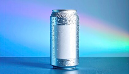 Aluminum Can with Condensation on Blue Gradient Background