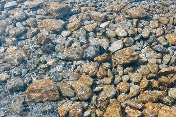 Clear water over river rocks creating natural texture
